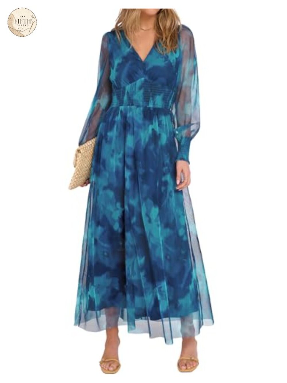 Puff Sleeve V-Neck Floral Maxi Dress Long Sleeve Wedding Guest